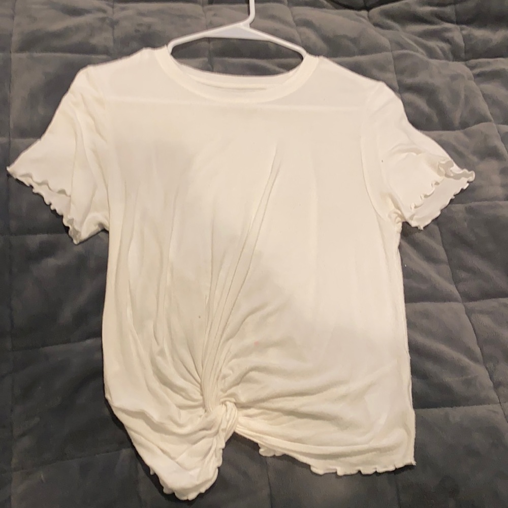 White t shirt, tie in front, soft fabric, American eagle, 10-12 girls